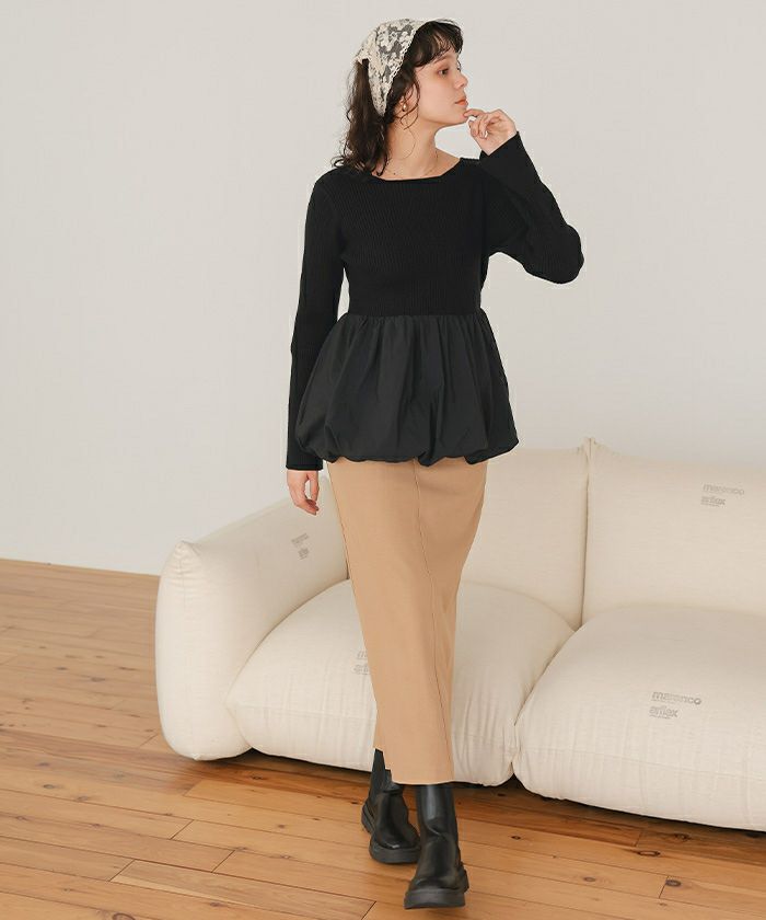 ヘムバルーンドッキングボートネックリブニット | titivate