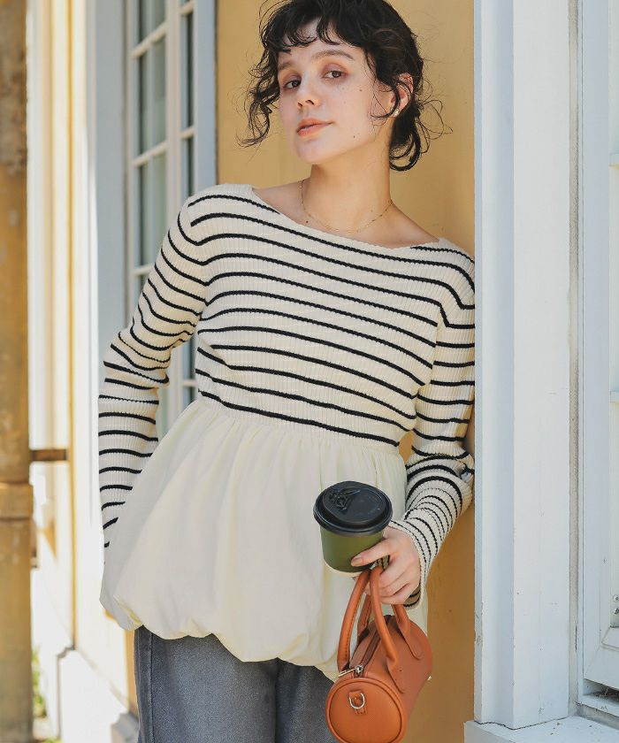 ヘムバルーンドッキングボートネックリブニット | titivate