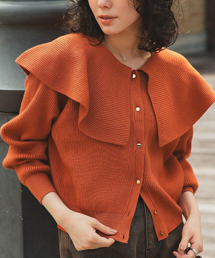 フレア襟ニットカーディガン/トップス | titivate