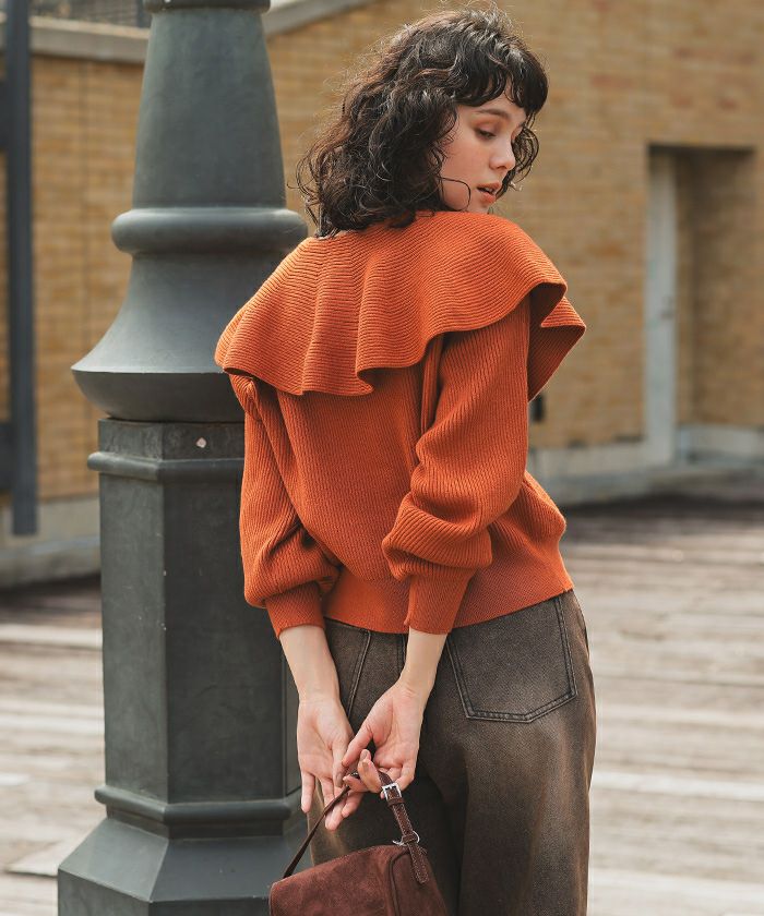 フレア襟ニットカーディガン/トップス | titivate