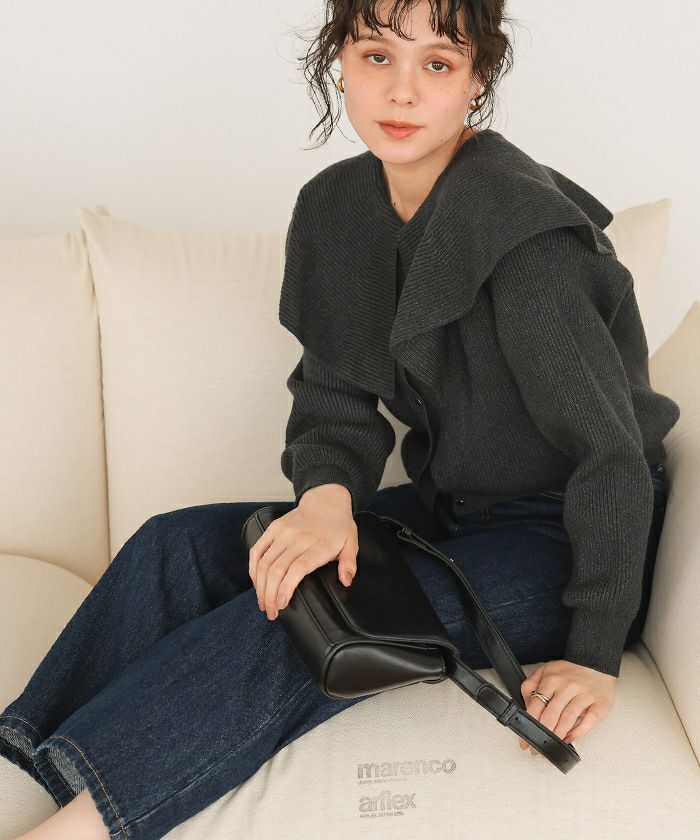 フレア襟ニットカーディガン/トップス | titivate