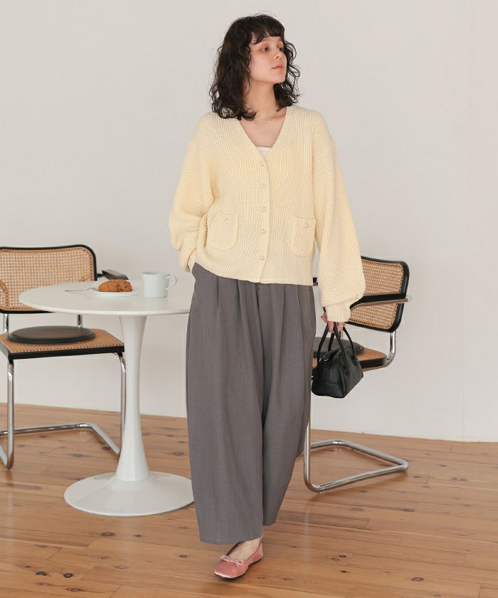 ポケット付きパールボタンニットカーディガン | titivate