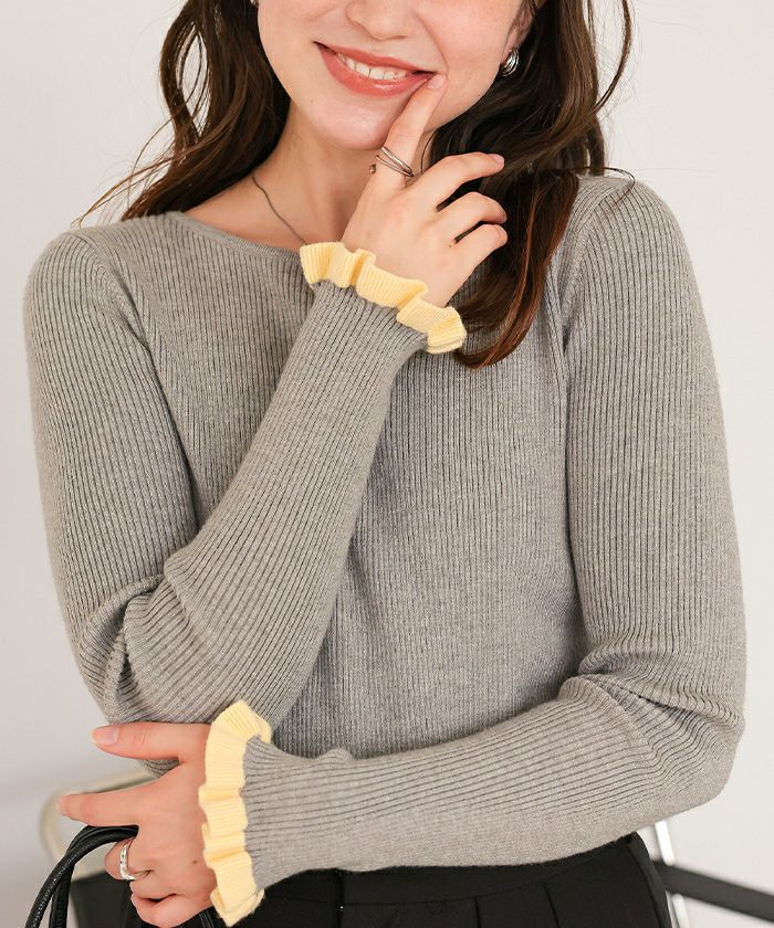 ふわっとタッチフリルスリーブリブニット | titivate