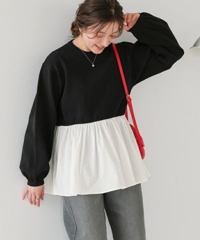 【完売色】オーガンジーぺプラムドッキングニット バターイエロー【即購入可】 ペプラムドッキングニットプルオーバー | titivate