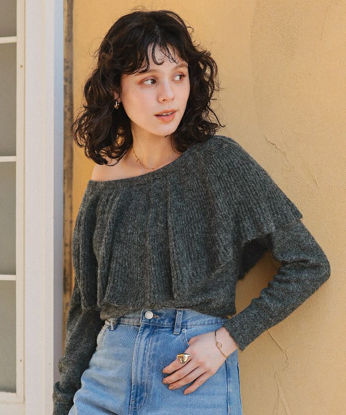 ウールブレンドマルチwayフリルニットトップス | titivate