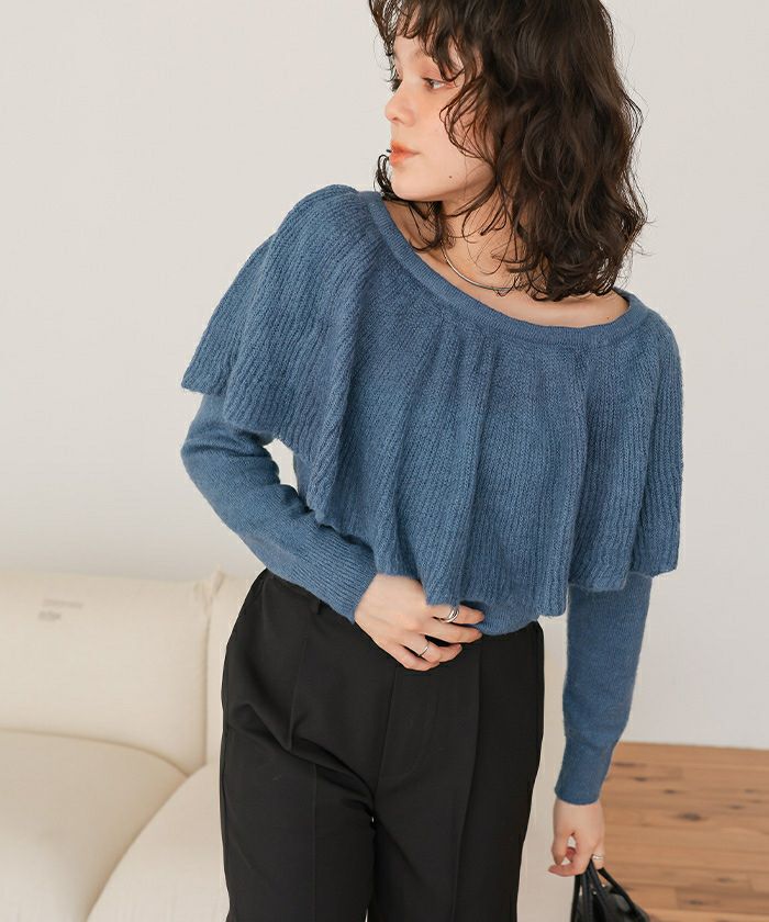 ウールブレンドマルチwayフリルニットトップス | titivate