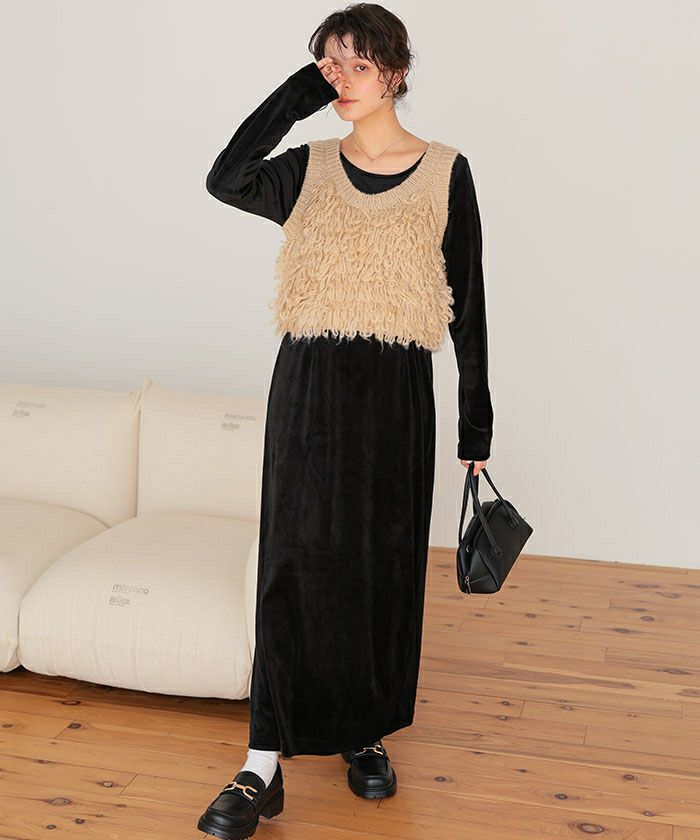 ベロアロングスリーブワンピース | titivate