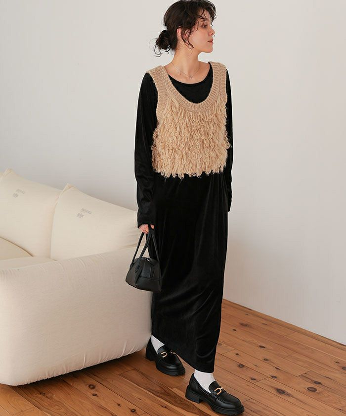 ベロアロングスリーブワンピース | titivate