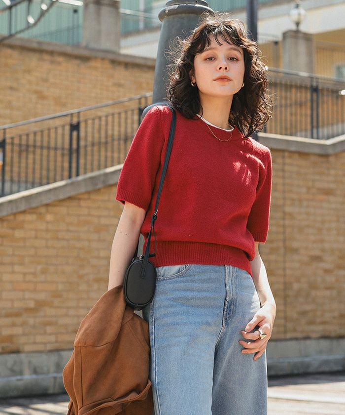 レイヤードデザインふわっとタッチハーフスリーブニット | titivate