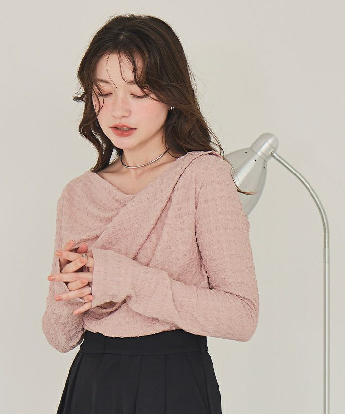 ピンク ドレープデザイン 長袖トップス ドレープデザインロングスリーブトップス | titivate