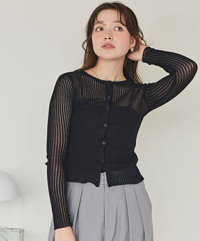 前後2wayウォッシャブルリブシアーニットカーディガン | titivate