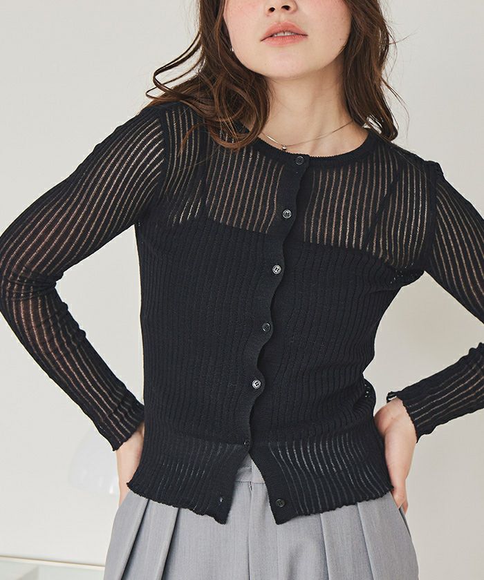 前後2wayウォッシャブルリブシアーニットカーディガン | titivate