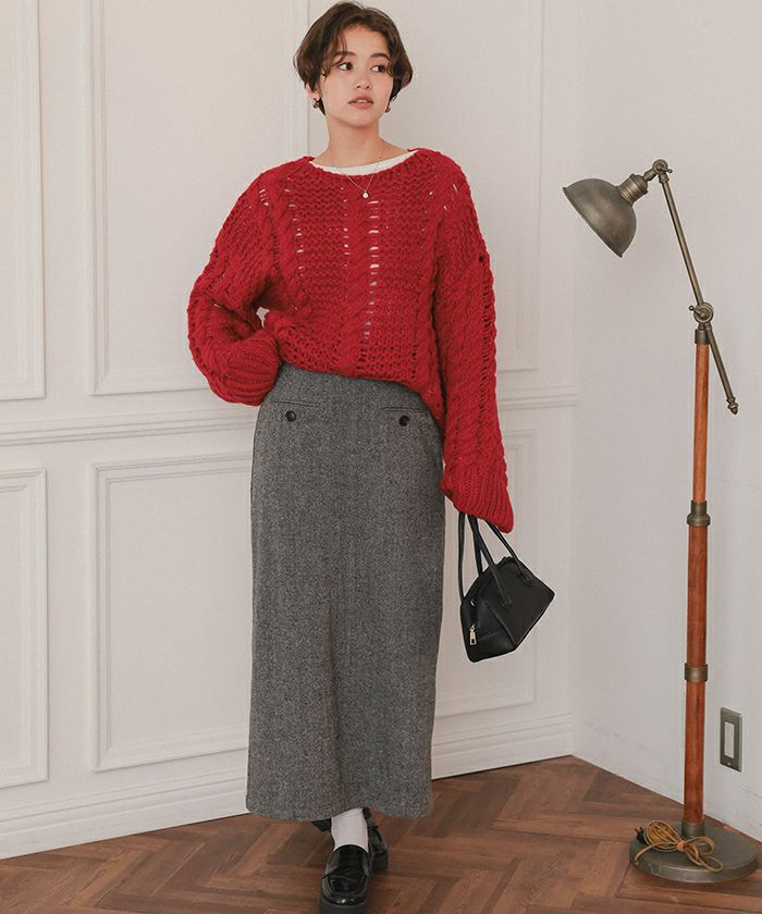 ハンドライクボートネックケーブルニット | titivate