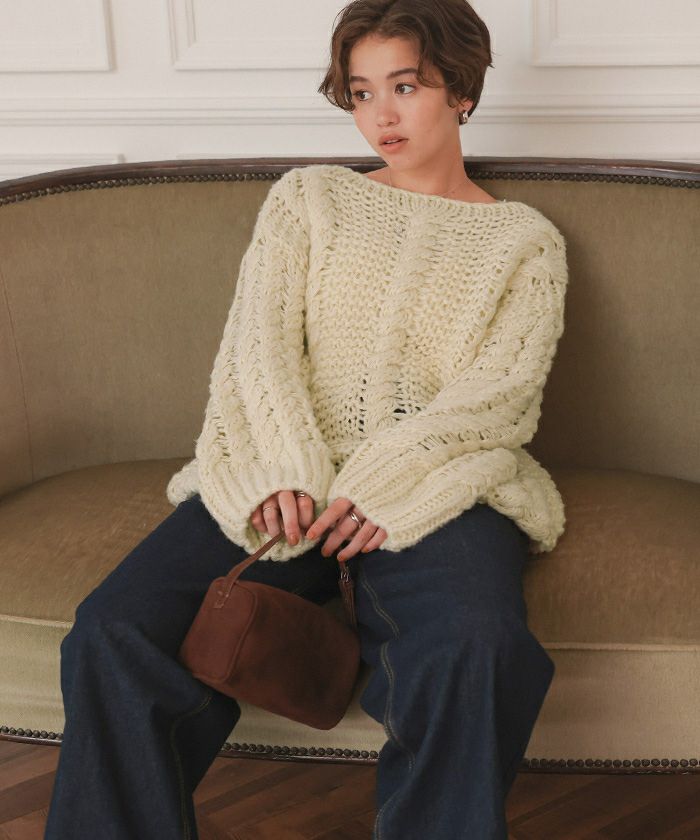 ハンドライクボートネックケーブルニット | titivate