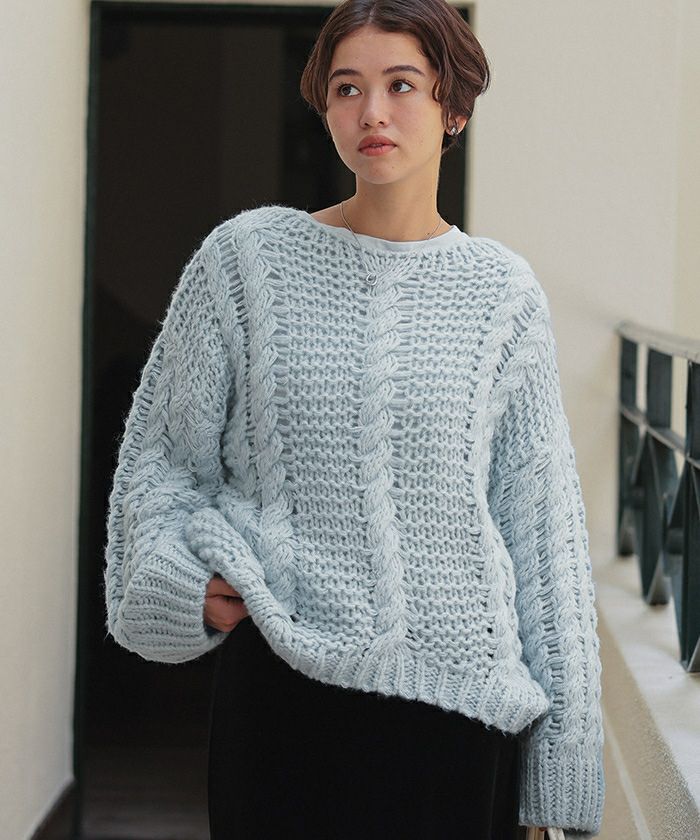 ハンドライクボートネックケーブルニット | titivate