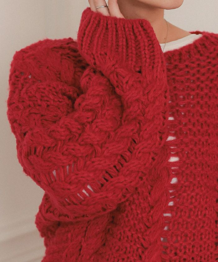 ハンドライクボートネックケーブルニット | titivate