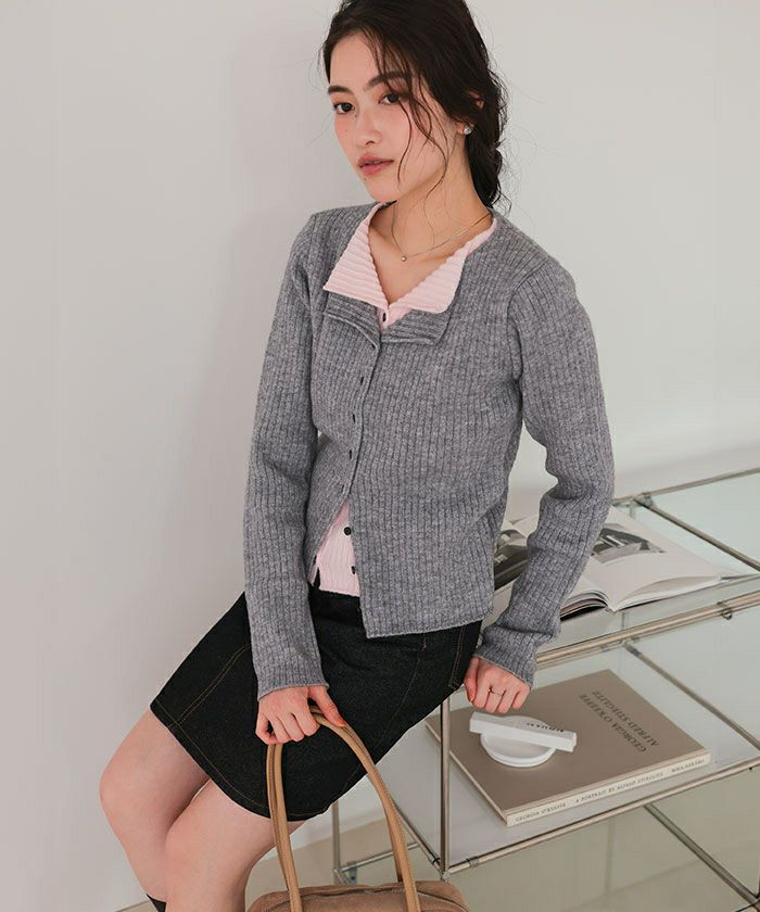 レイヤード風リブニットトップス | titivate