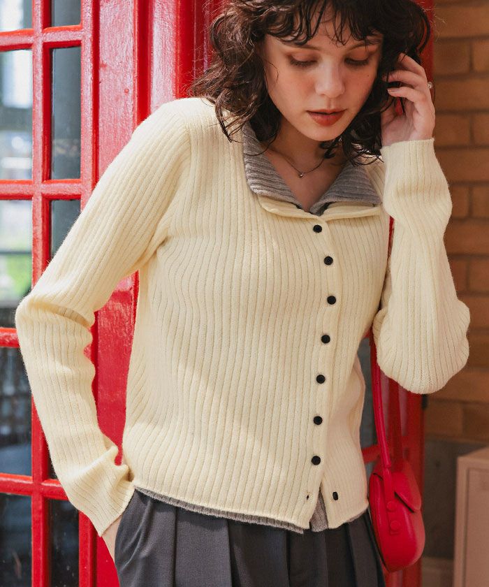 ちっぽ様 リブニット ROOP TOKYO ニット セーター バイカラーリブスナップニット