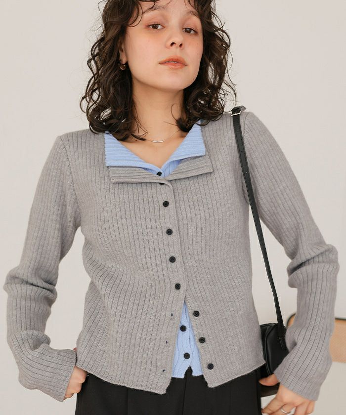 ちっぽ様 リブニット ROOP TOKYO ニット セーター バイカラーリブスナップニット