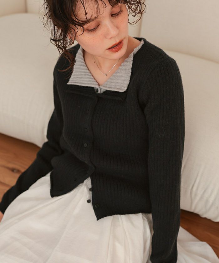 レイヤード風リブニットトップス | titivate