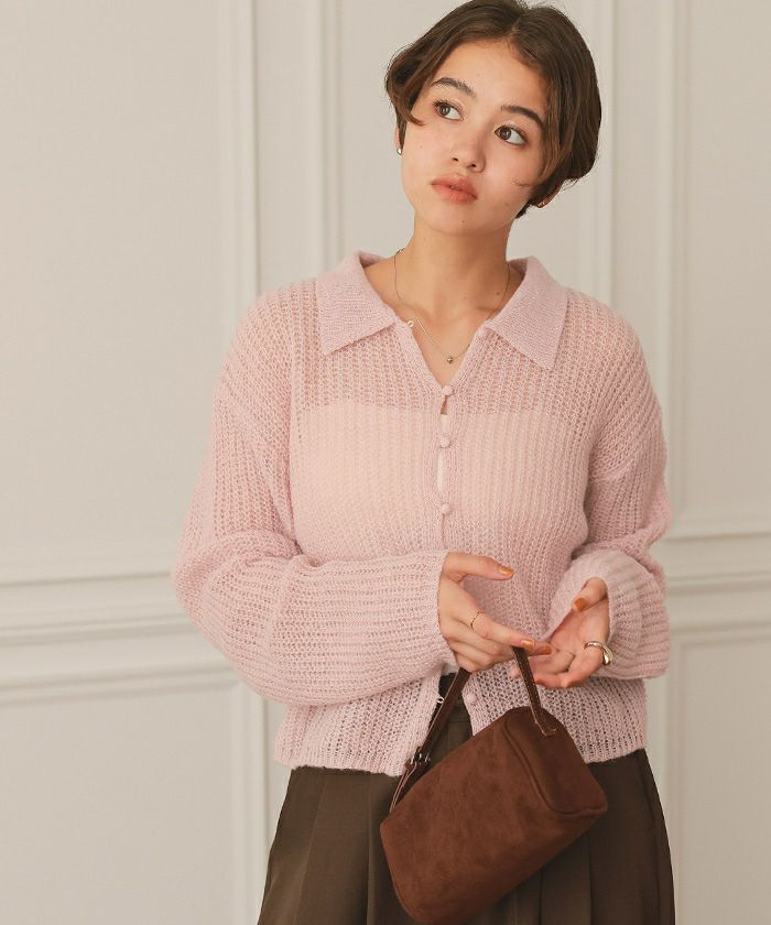 起毛糸ポロ襟シアーニット | titivate