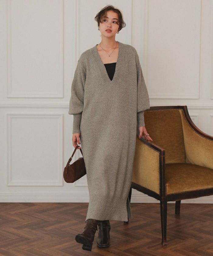 ウェーブネックニットワンピース | titivate