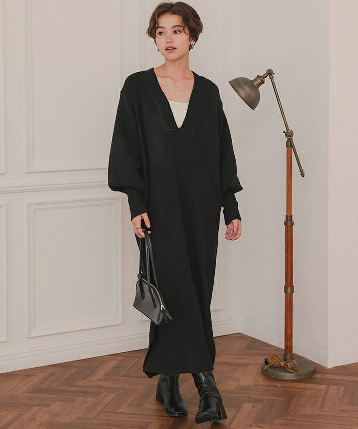 ウェーブネックニットワンピース | titivate