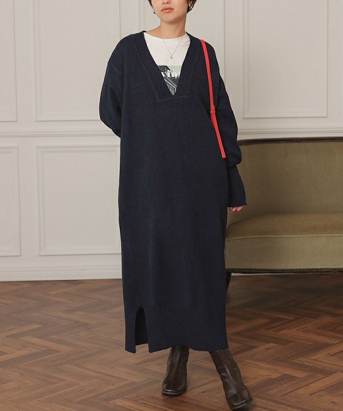 ウェーブネックニットワンピース | titivate