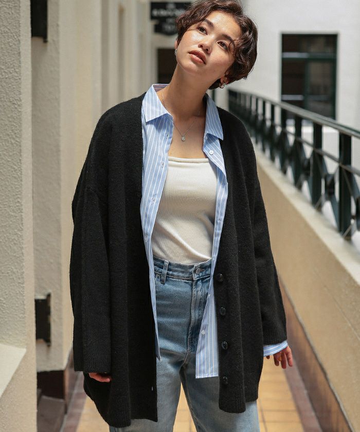 深Vネックルーズニットカーディガン | titivate