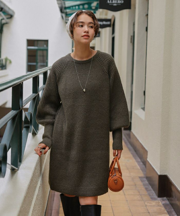 ボリュームスリーブニットミニワンピース | titivate