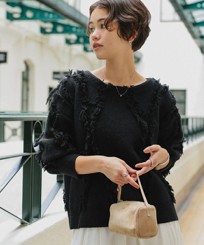 rurumt ローズニットフリンジワンピース クチュールバイロジータ couture BY ROJITA レーシードッキング長袖