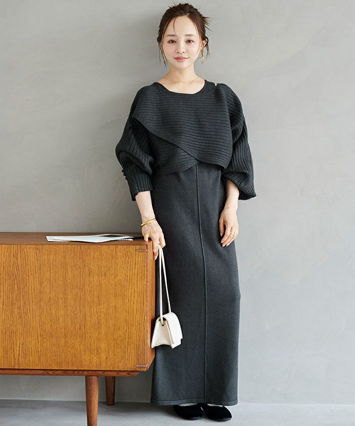 カシュクールリブトップスニットセットワンピース | titivate
