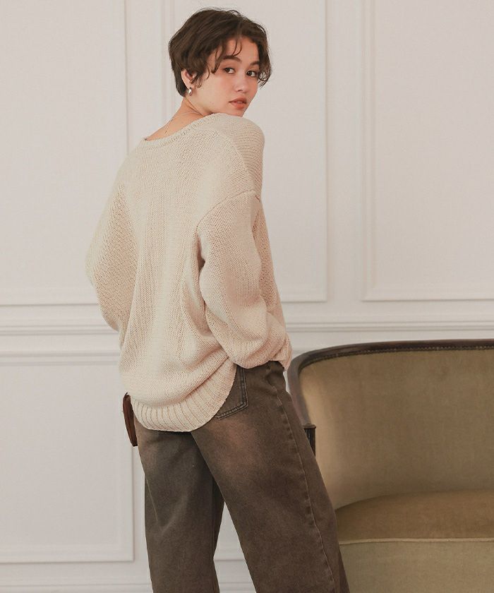 ルーズ深Vネックニットプルオーバー | titivate