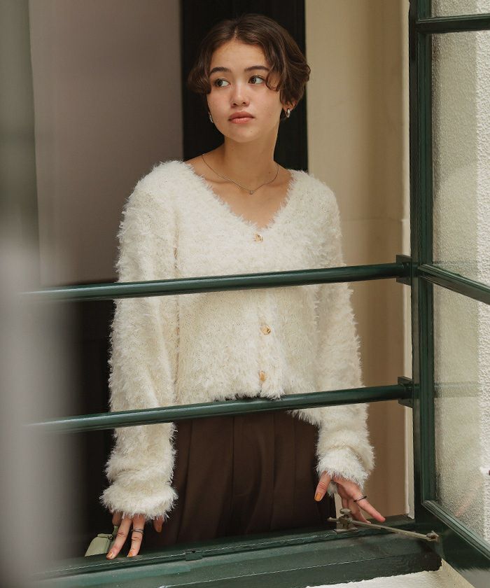 リボンヤーンニットカーディガン | titivate