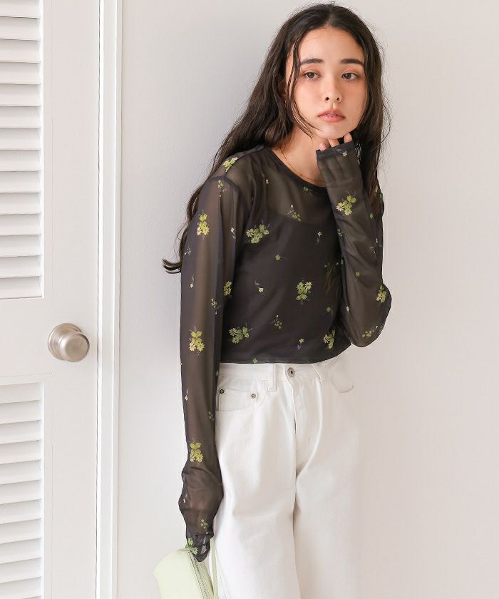 フラワーシアークルーネックトップス | titivate