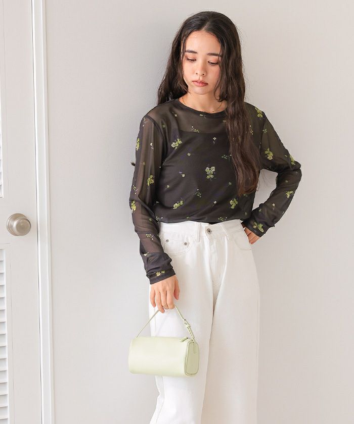 フラワーシアークルーネックトップス | titivate