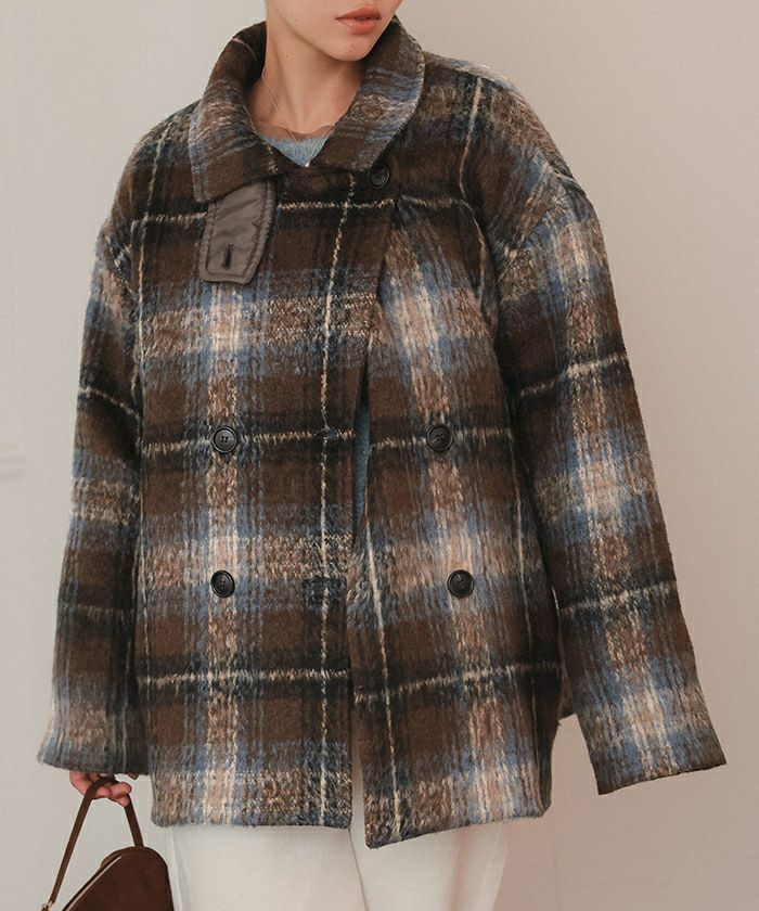 ゆづき/チェックシャギーミドルコート made in INTER FACTORY INTER FACTORY（インターファクトリー）の「ゆづき/チェック