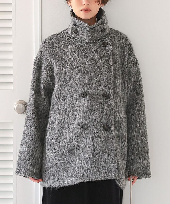 【新品】　シャギーコート Lサイズ グレー 2wayカラーミドルシャギーコート | titivate