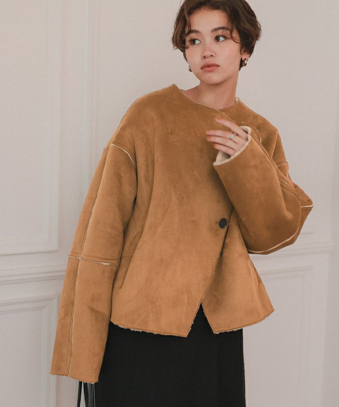 フェイクムートンノーカラージャケット | titivate