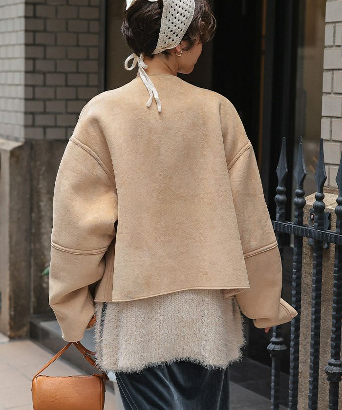フェイクムートンノーカラージャケット | titivate