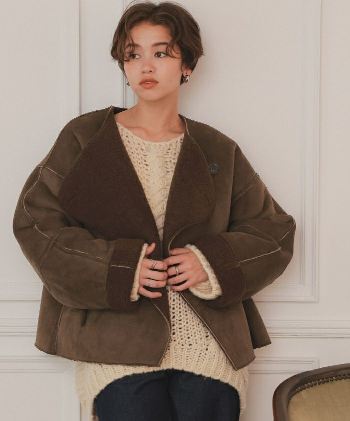 フェイクムートンノーカラージャケット | titivate