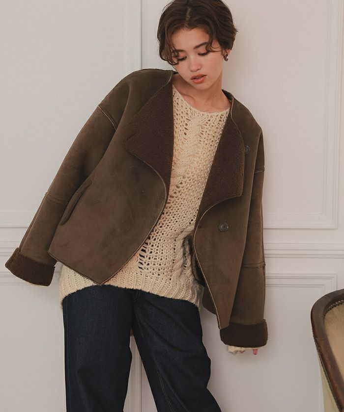 フェイクムートンノーカラージャケット | titivate