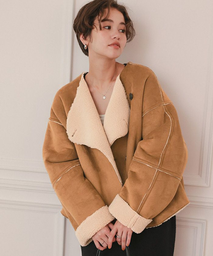 フェイクムートンノーカラージャケット | titivate