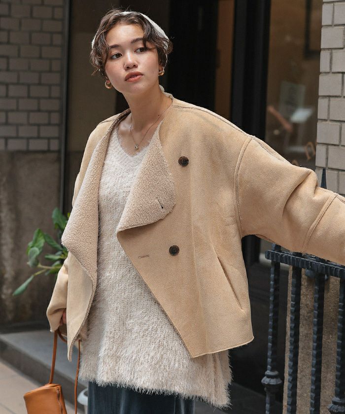 フェイクムートンノーカラージャケット | titivate