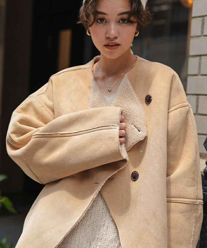 フェイクムートンノーカラージャケット | titivate