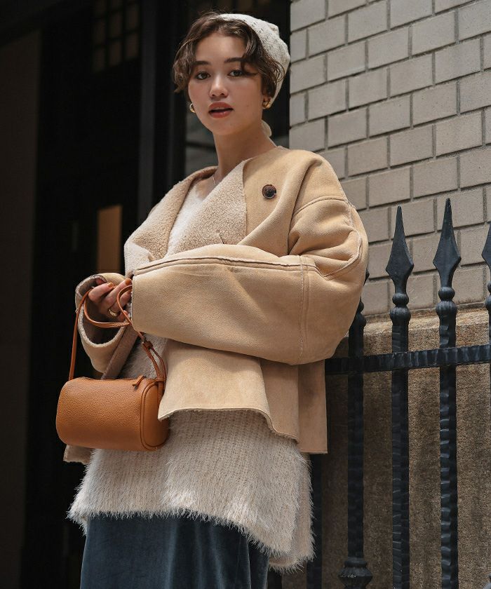 フェイクムートンノーカラージャケット | titivate