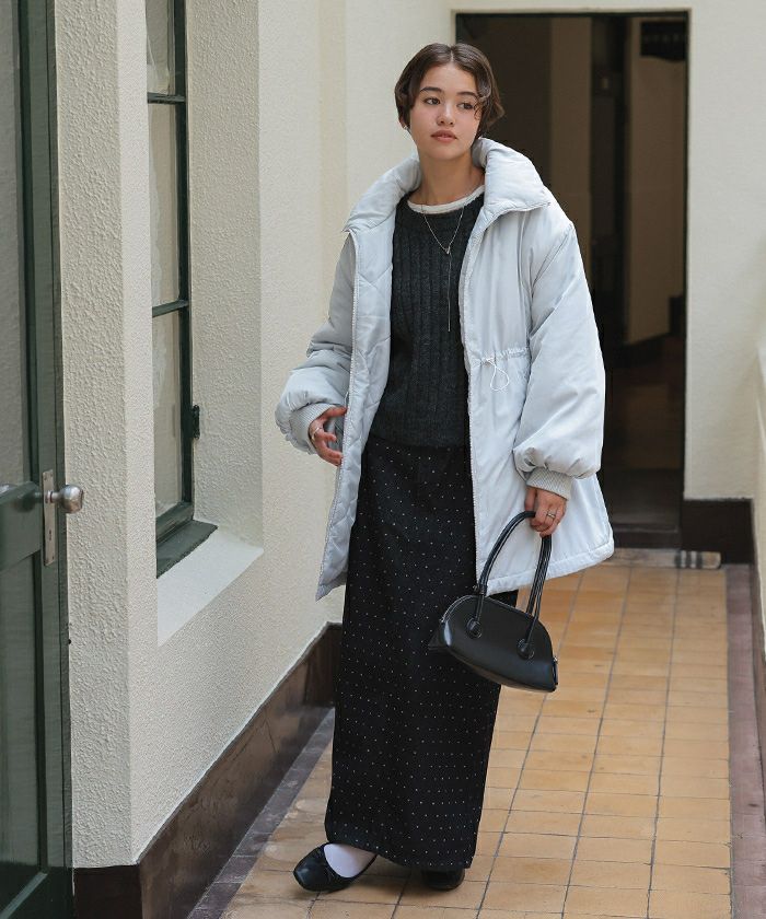 ウエストドローストリングハイネック中綿ジャケット | titivate