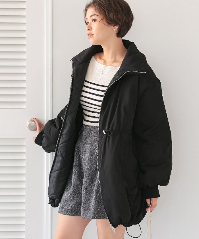 ウエストドローストリングハイネック中綿ジャケット | titivate