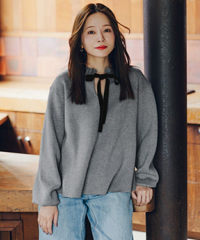 前後2wayベロアリボンフリルニットトップス | titivate