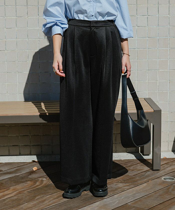 ストレッチ美脚タックワイドパンツ | titivate